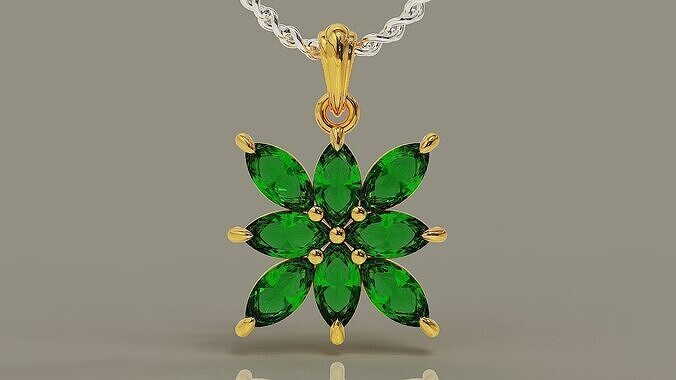Prong set marquise shape diamond flower pendant 3D print model