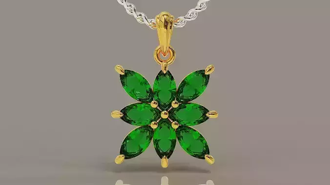 Prong set marquise shape diamond flower pendant