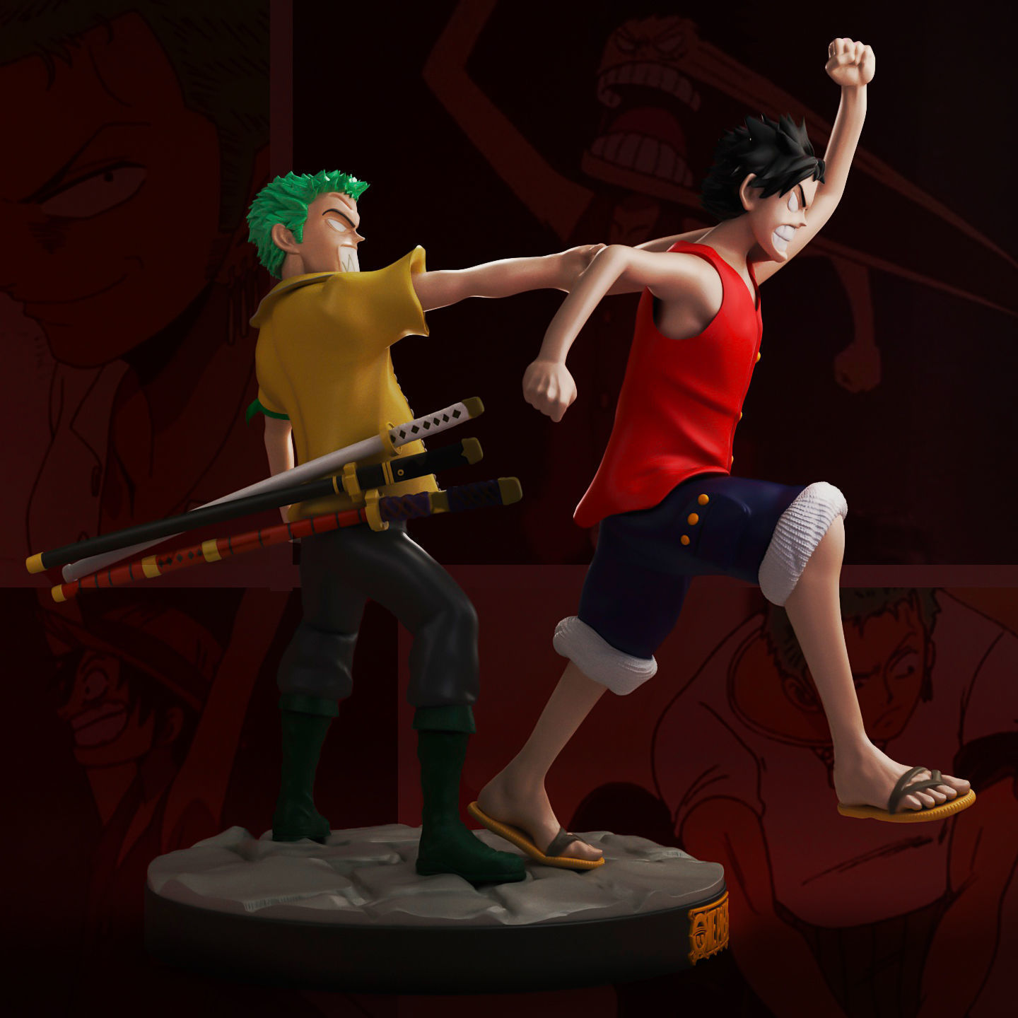 ONE PIECE ZORO AND LUFFY  3D print model_1