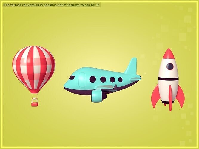 Aircraft - Cartoon Pack -- Rocket - Hot Air Balloon - Airplane  Low-poly 3D model