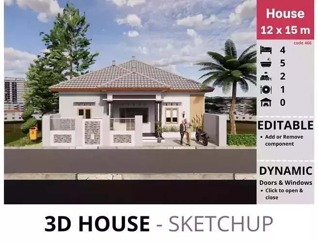House 12x15m code 466- Sketchup 3D model 3D model