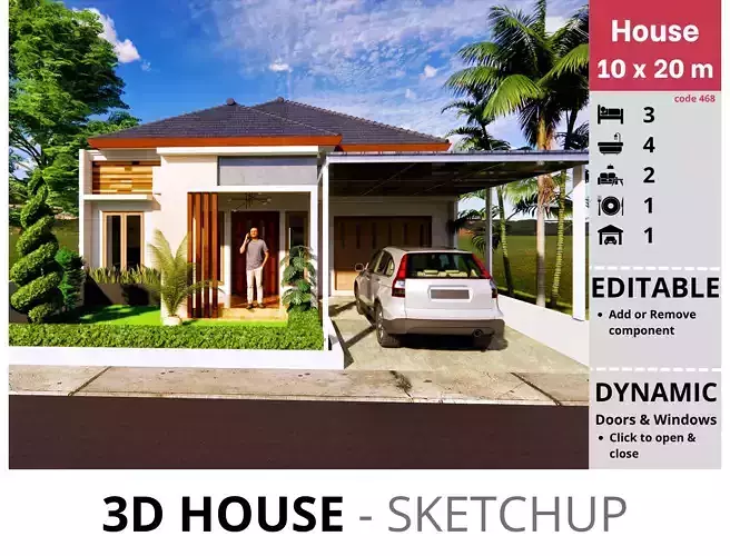 House 10x20m code 468- Sketchup 3D model 3D model