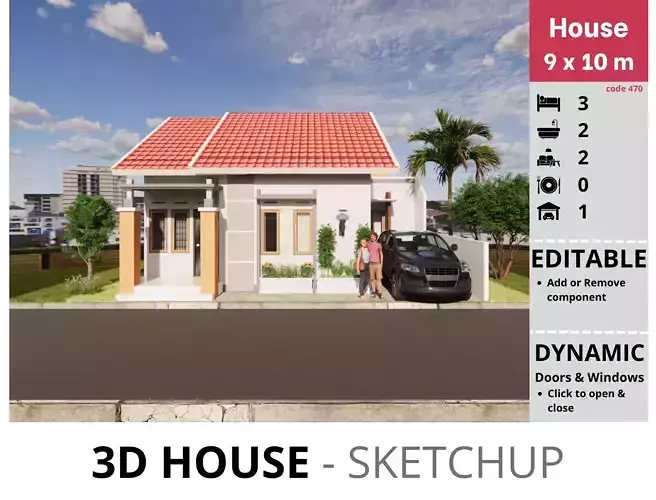 House 9x10m code 470- Sketchup 3D model 3D model