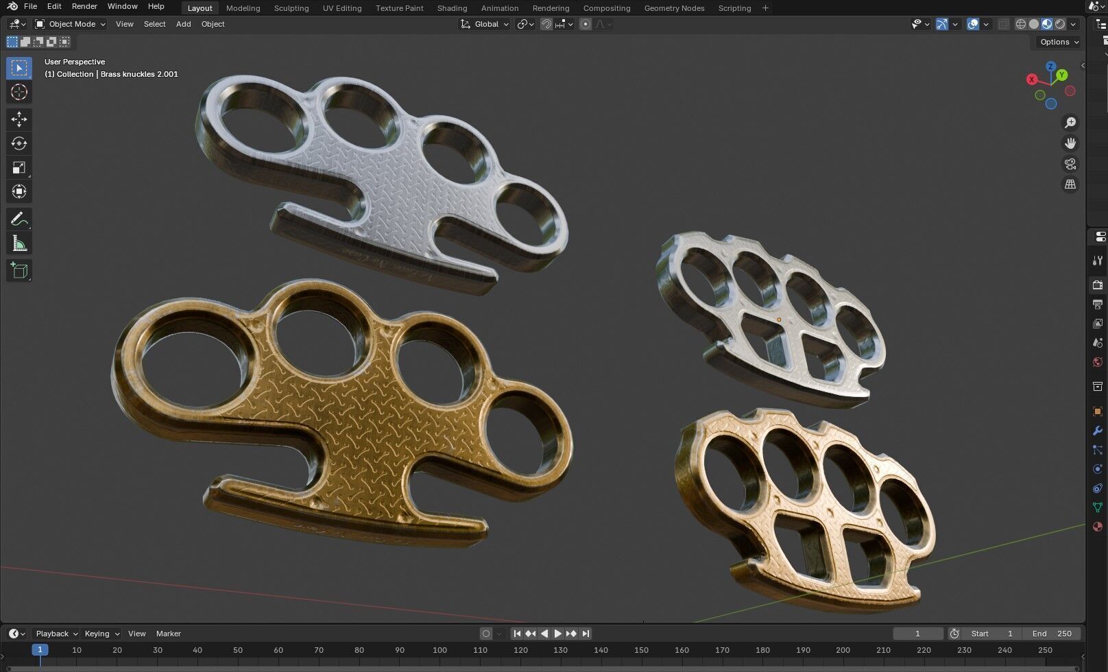 Brass Knuckles  2 Types Low-poly 3D model_16