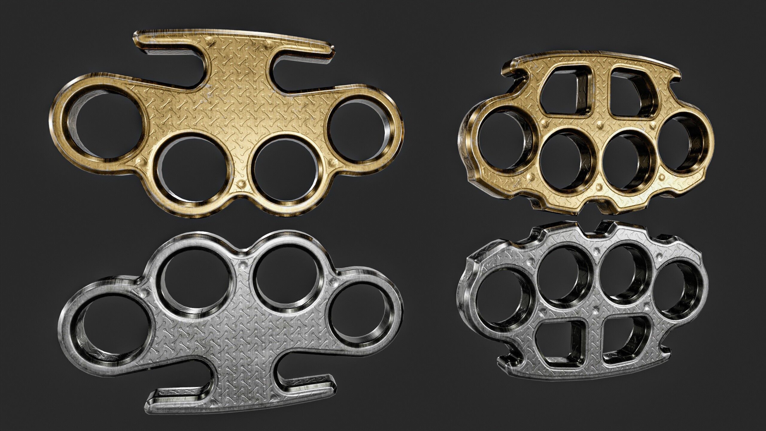 Brass Knuckles  2 Types Low-poly 3D model_11