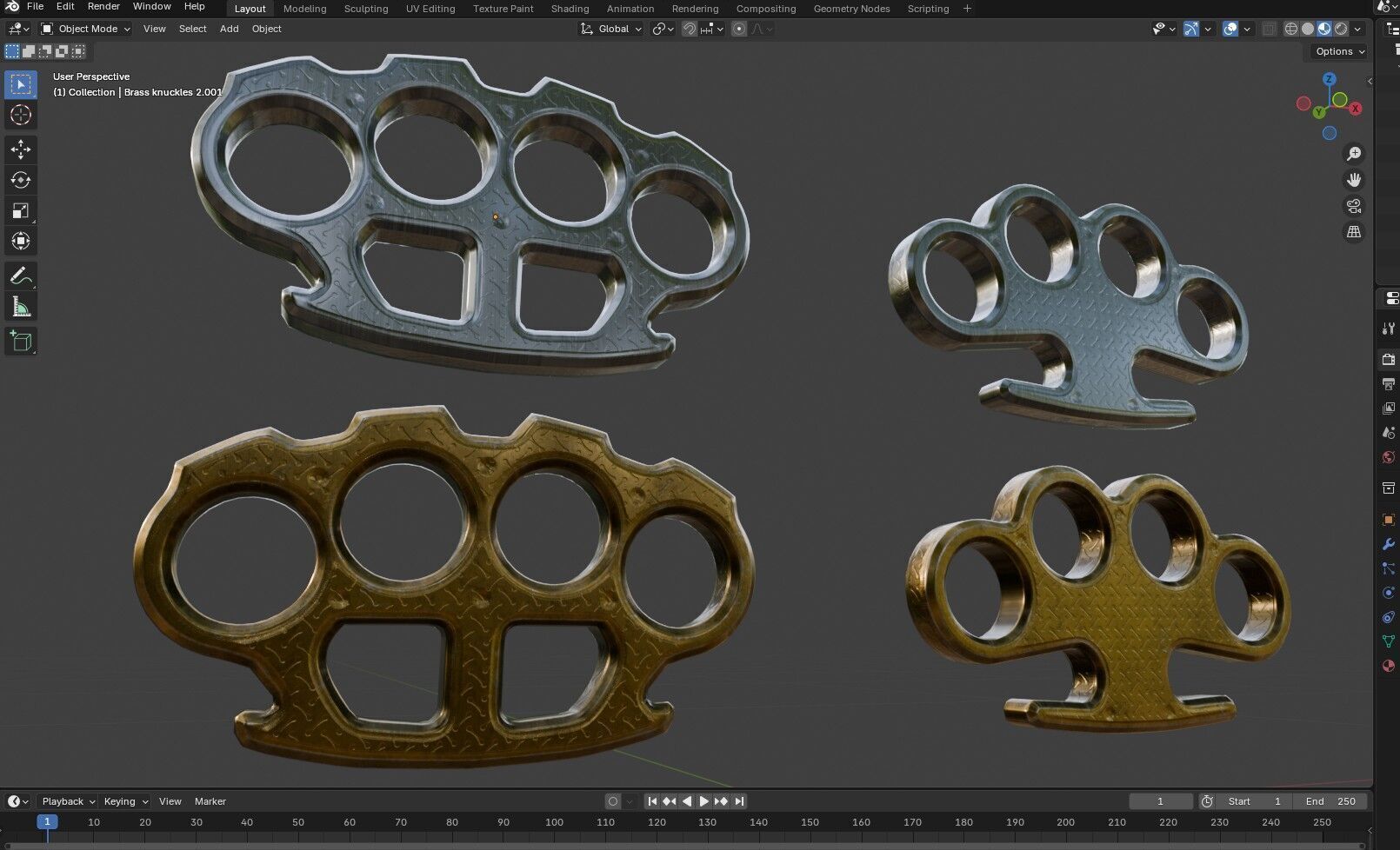 Brass Knuckles  2 Types Low-poly 3D model_14