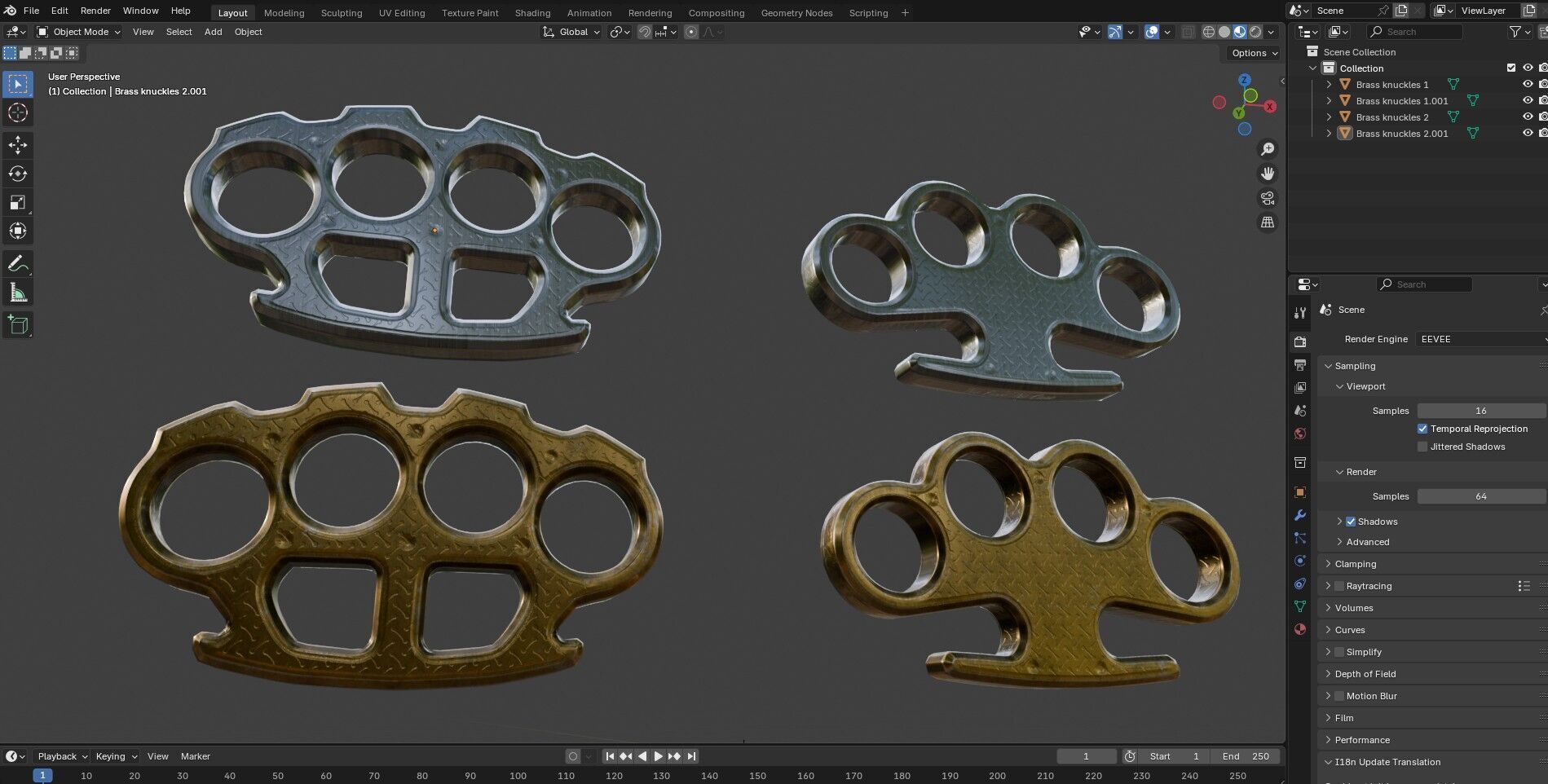 Brass Knuckles  2 Types Low-poly 3D model_17