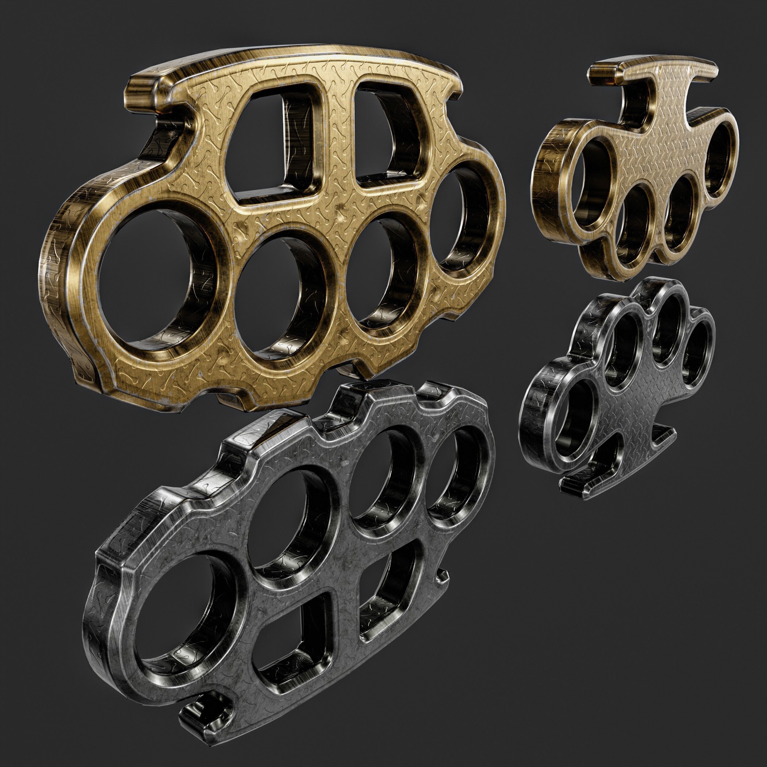 Brass Knuckles  2 Types Low-poly 3D model_2