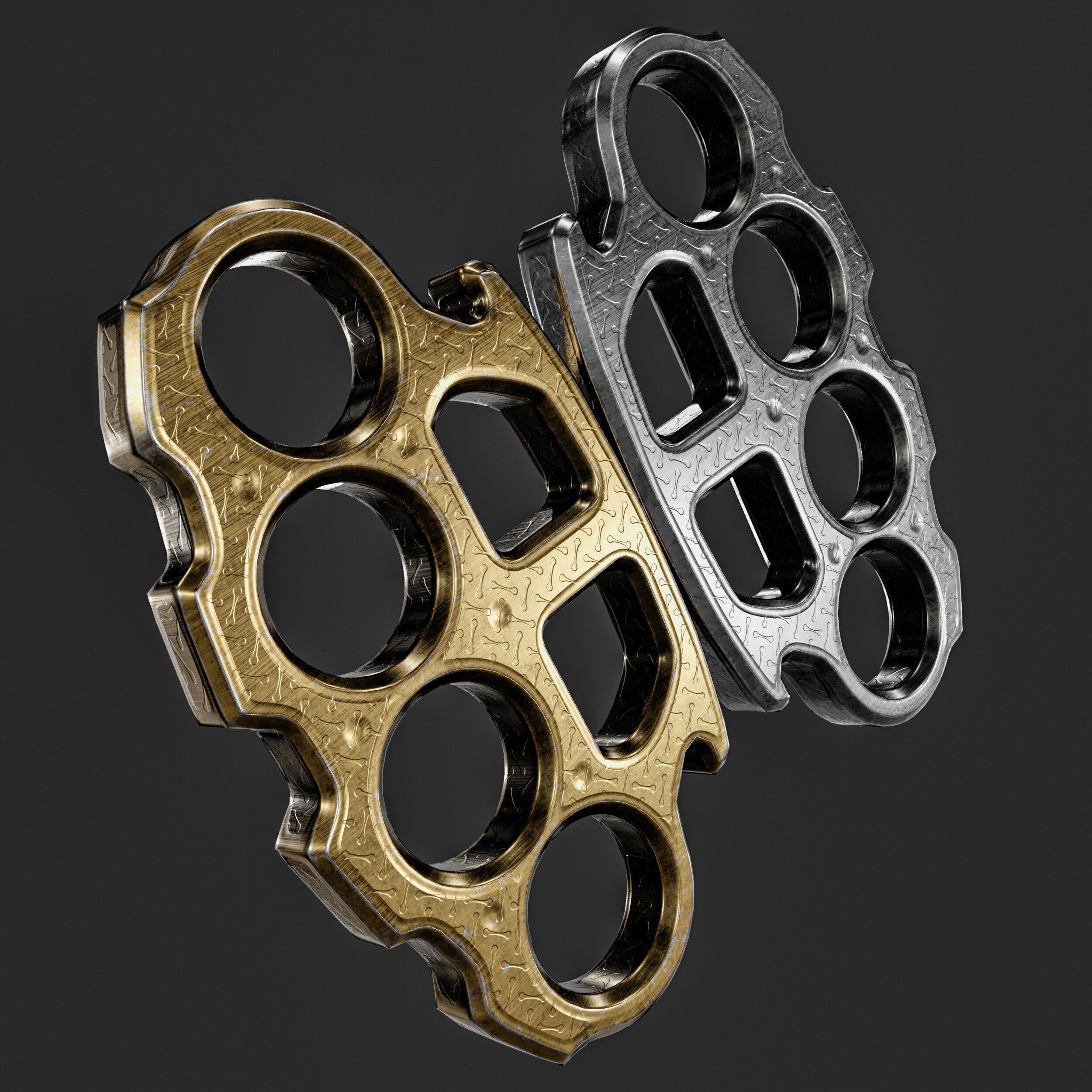 Brass Knuckles  2 Types Low-poly 3D model_1