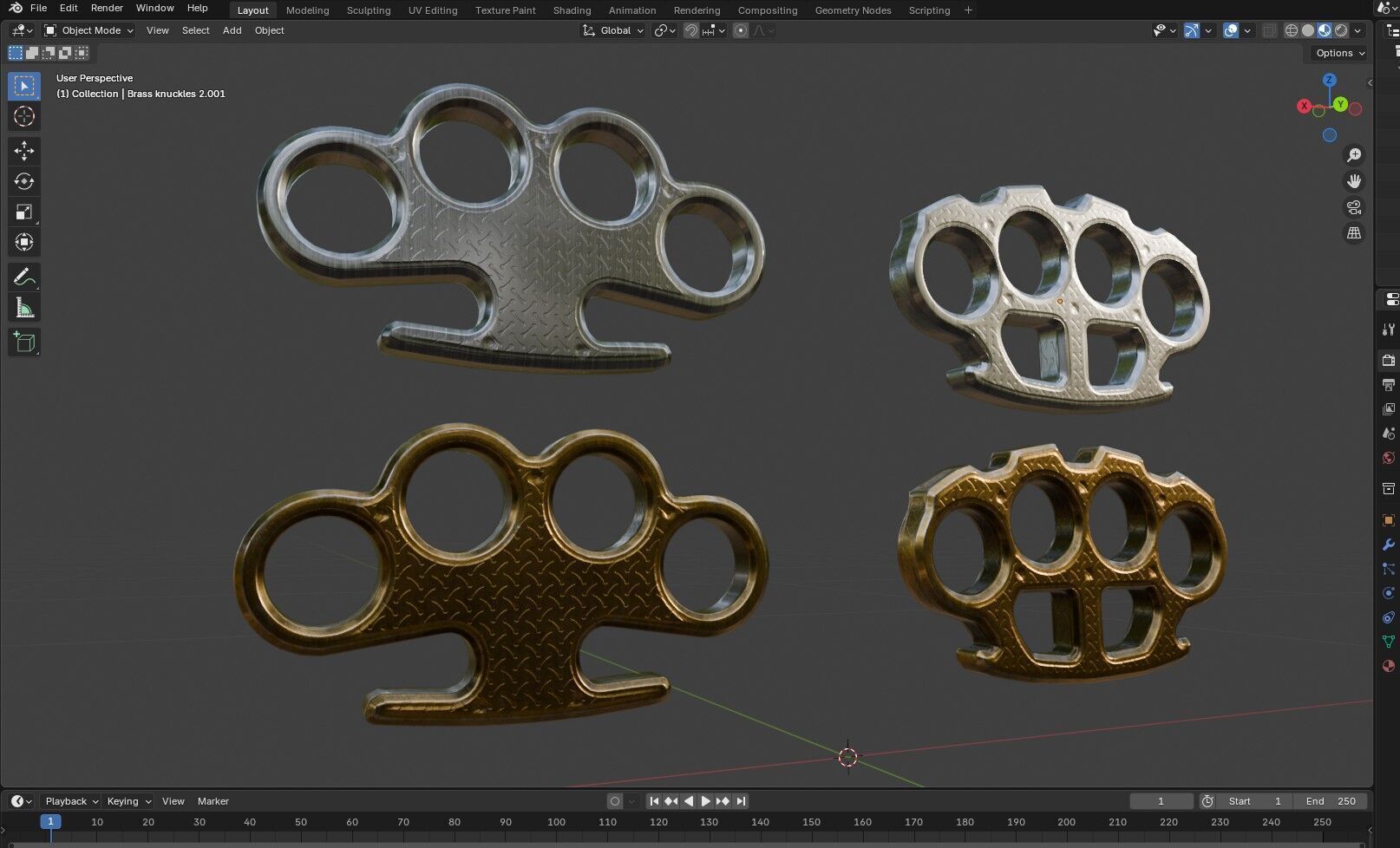 Brass Knuckles  2 Types Low-poly 3D model_15