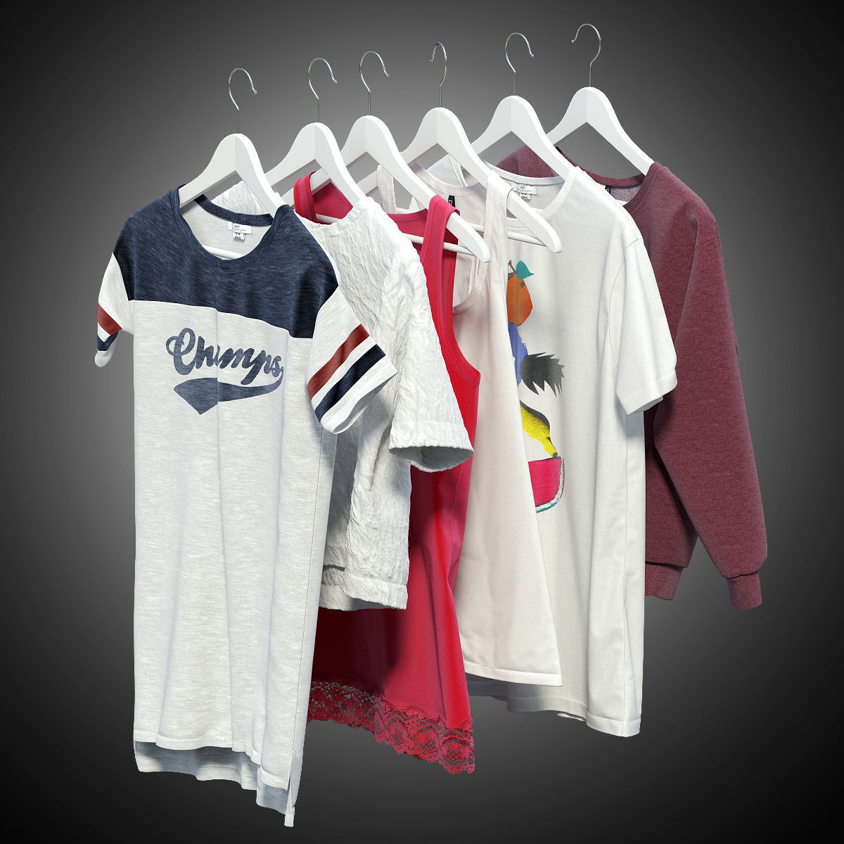 Women clothes of hangers 3D model_4