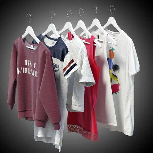 Women clothes of hangers 3D model