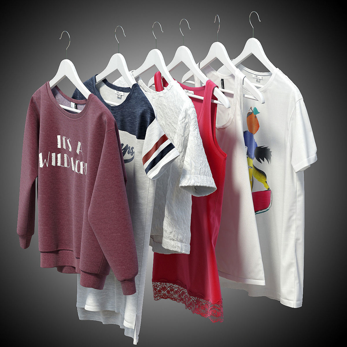 Women clothes of hangers 3D model_0