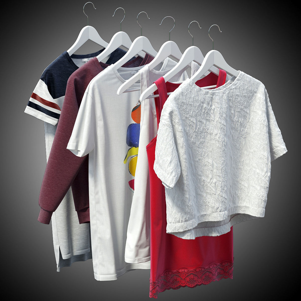 Women clothes of hangers 3D model_1