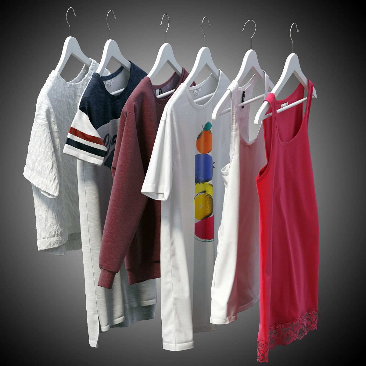 Women clothes of hangers 3D model_2