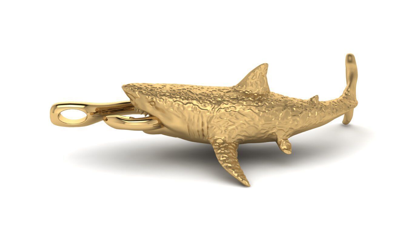 Textured Shark pendant 3D print model_4
