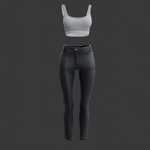3D Female outfit - Jeans and Top  Low-poly 3D model