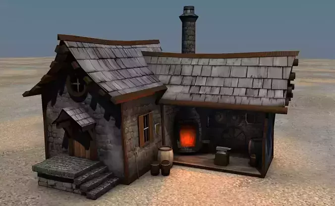 Low Poly Blacksmith Medieval Building Low-poly 3D model