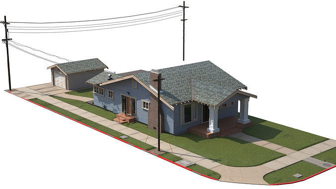 California Home Bungalow PBR  GASmeter  Electric Meter Low-poly 3D model