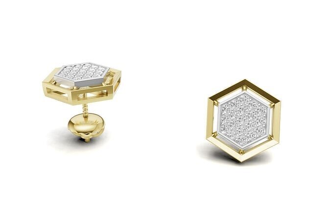 Hexagon Unisex Earrings with Diamond Pave 3D print model
