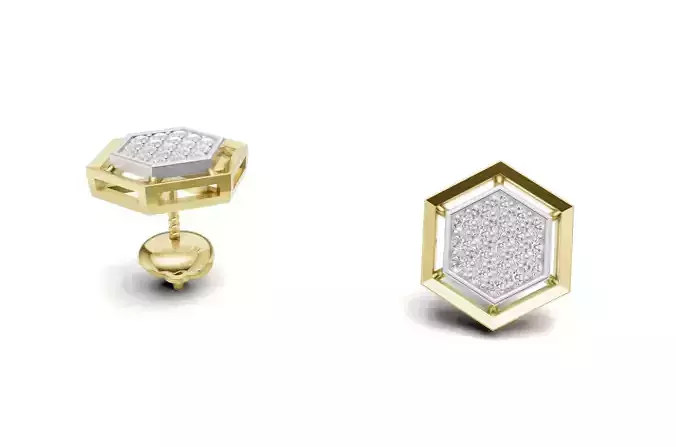 Hexagon Unisex Earrings with Diamond Pave