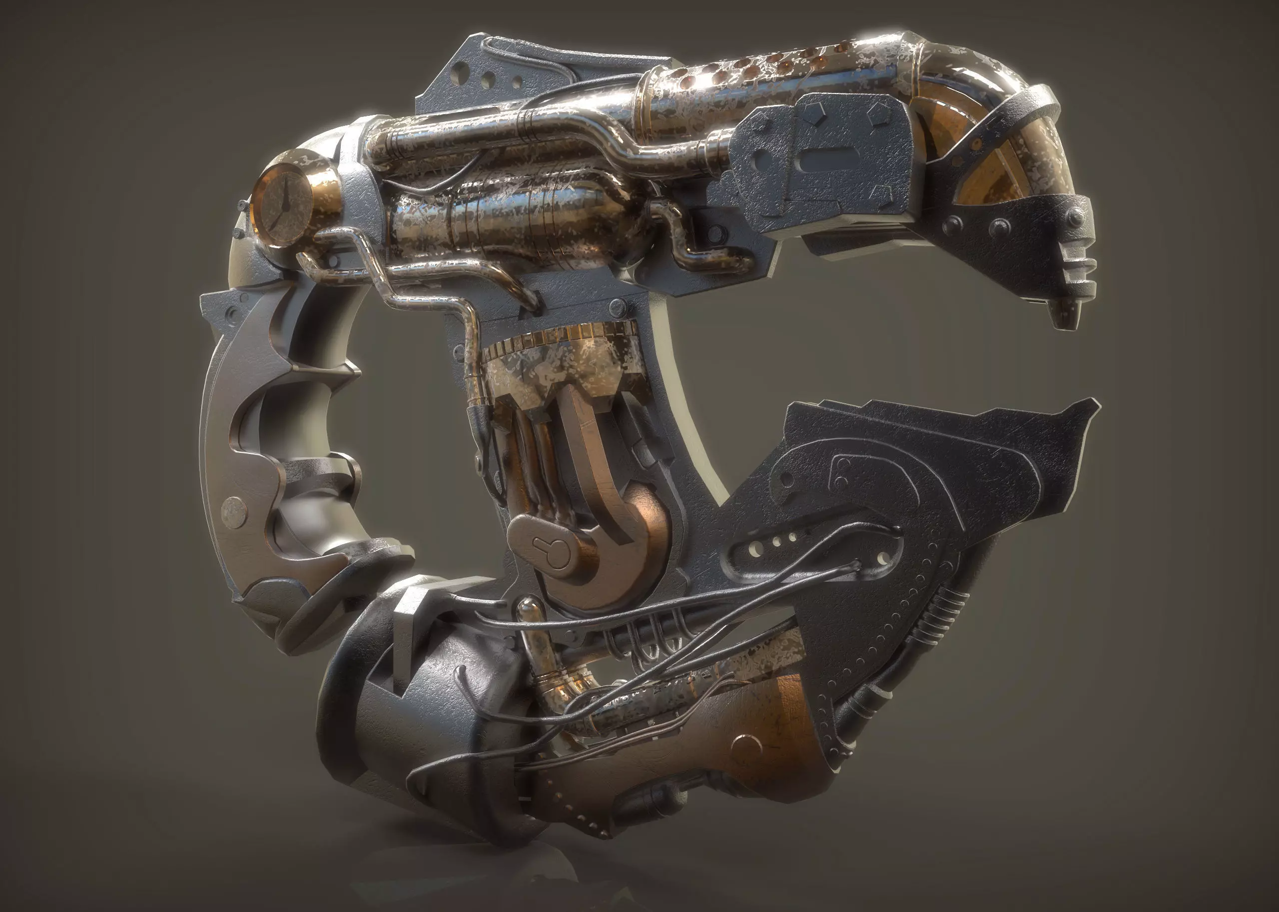 Steam Punk Plasma Gun Low-poly 3D model_0