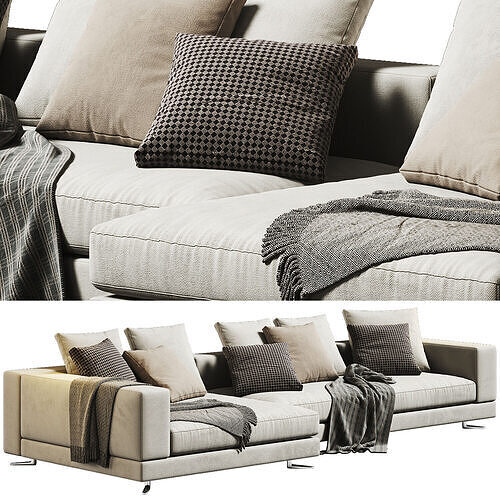 White Sofa Chaise Longue 02 3D model