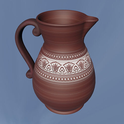 Terracotta Clay Jug with Decorative Pattern 3D model