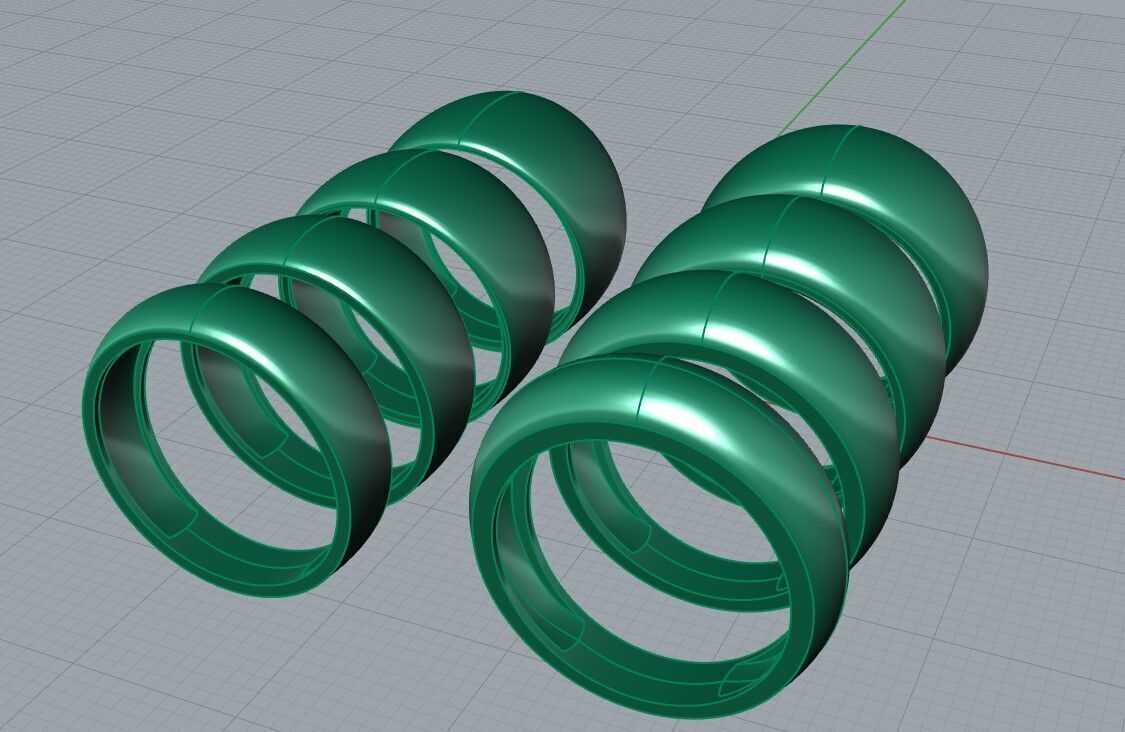 Simple dome rings in 4 sizes and 8 weights 3D print model_5