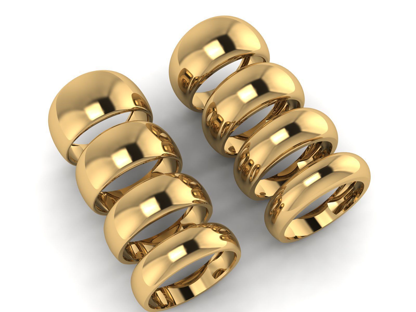 Simple dome rings in 4 sizes and 8 weights 3D print model_1