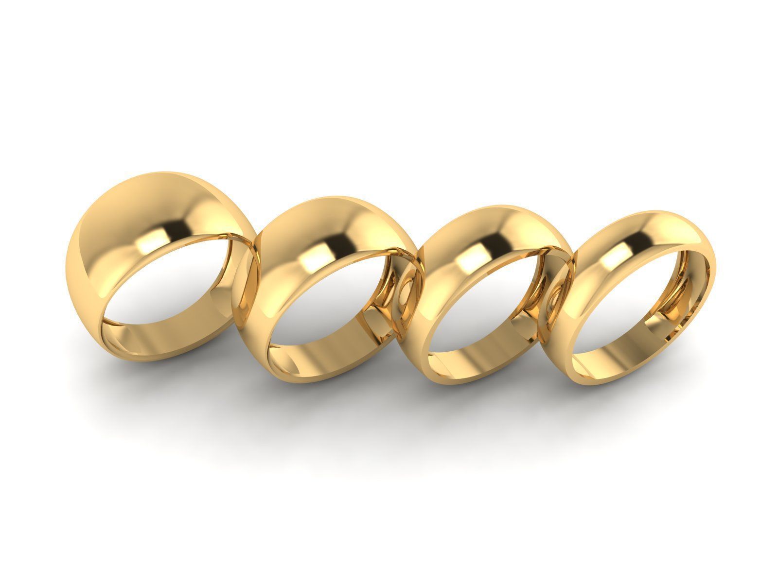 Simple dome rings in 4 sizes and 8 weights 3D print model_3