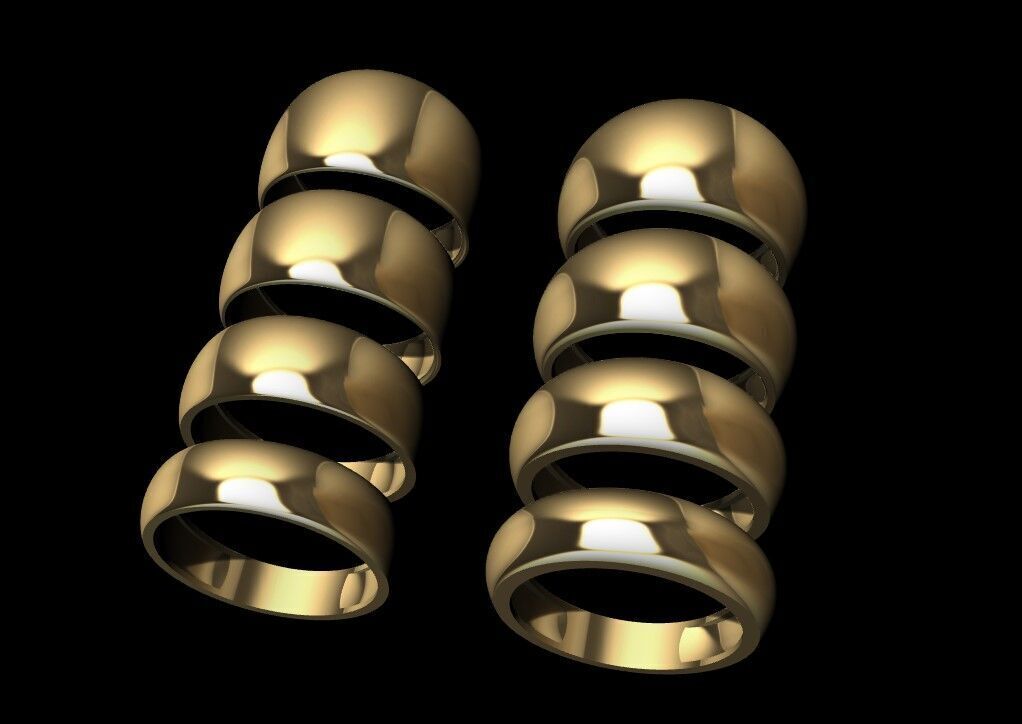 Simple dome rings in 4 sizes and 8 weights 3D print model_6