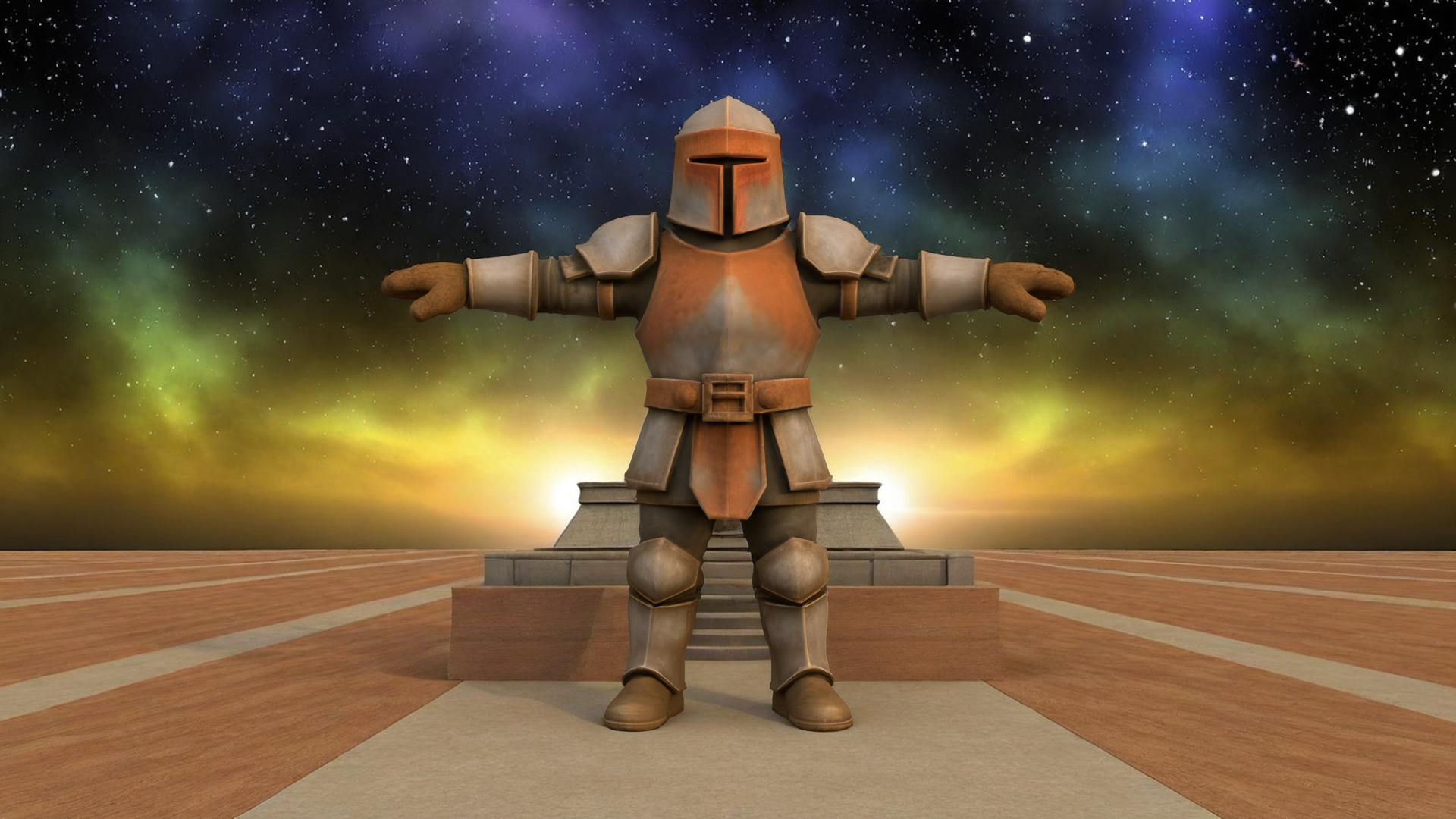 Stylized Medieval Knight Character T-pose Low-poly 3D model_6