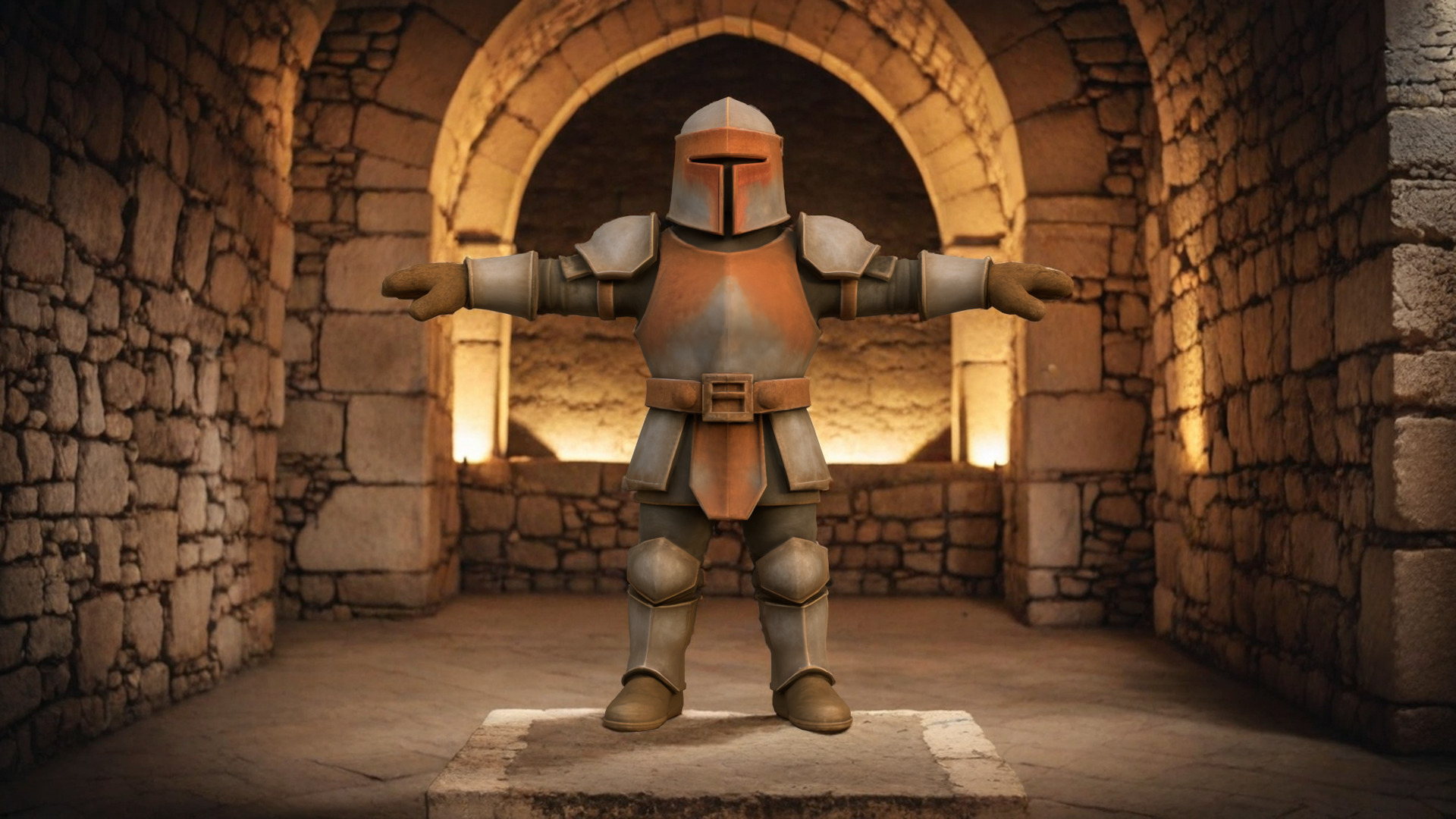 Stylized Medieval Knight Character T-pose Low-poly 3D model_5