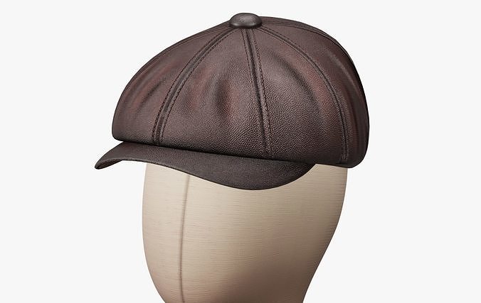  Vintage Golf Beret Hat Leather Brown Low-poly 3D model