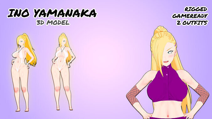 Ino Yamanaka with rigged and gameready Low-poly 3D model