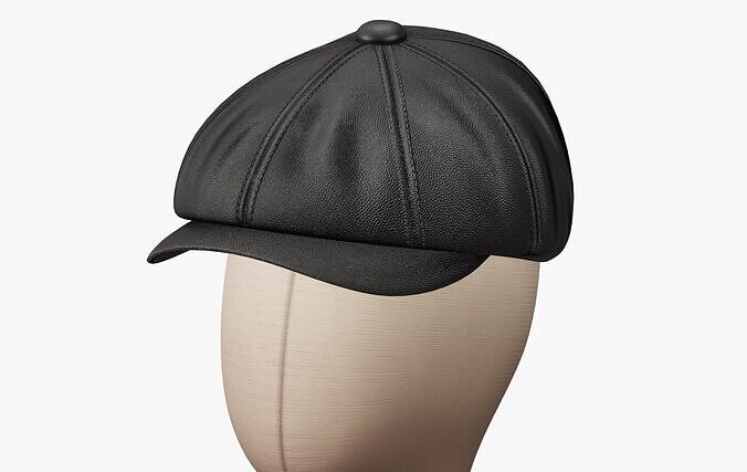 Vintage Golf Beret Hat Leather Black Low-poly 3D model