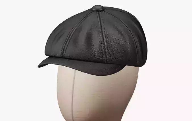 Vintage Golf Beret Hat Leather Black