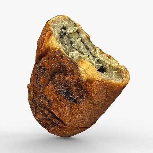 Photorealistic 3D scan of Poppy Seed Bun Roll Half Low-poly 3D model