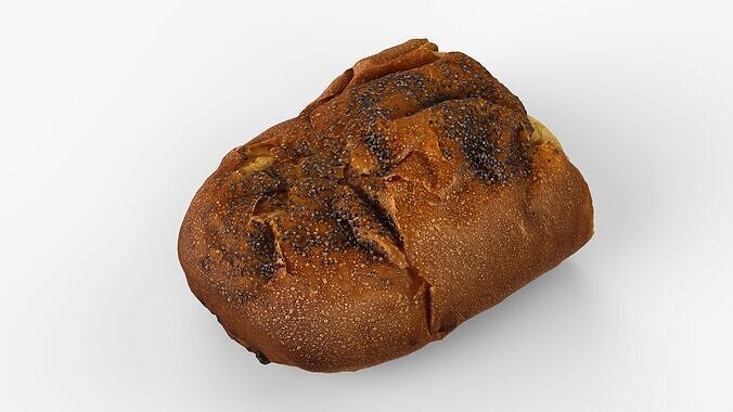 Photorealistic 3D scan of Poppy Seed Bun Roll Half Low-poly 3D model 7