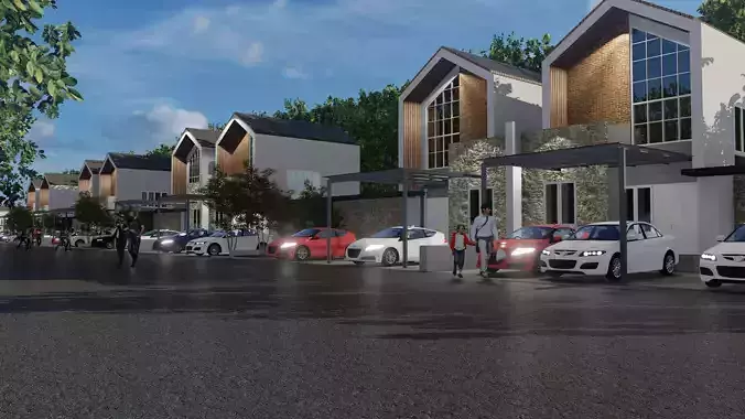 Modern 2 Storey House with Pool 12x12m SketchUp  Lumion