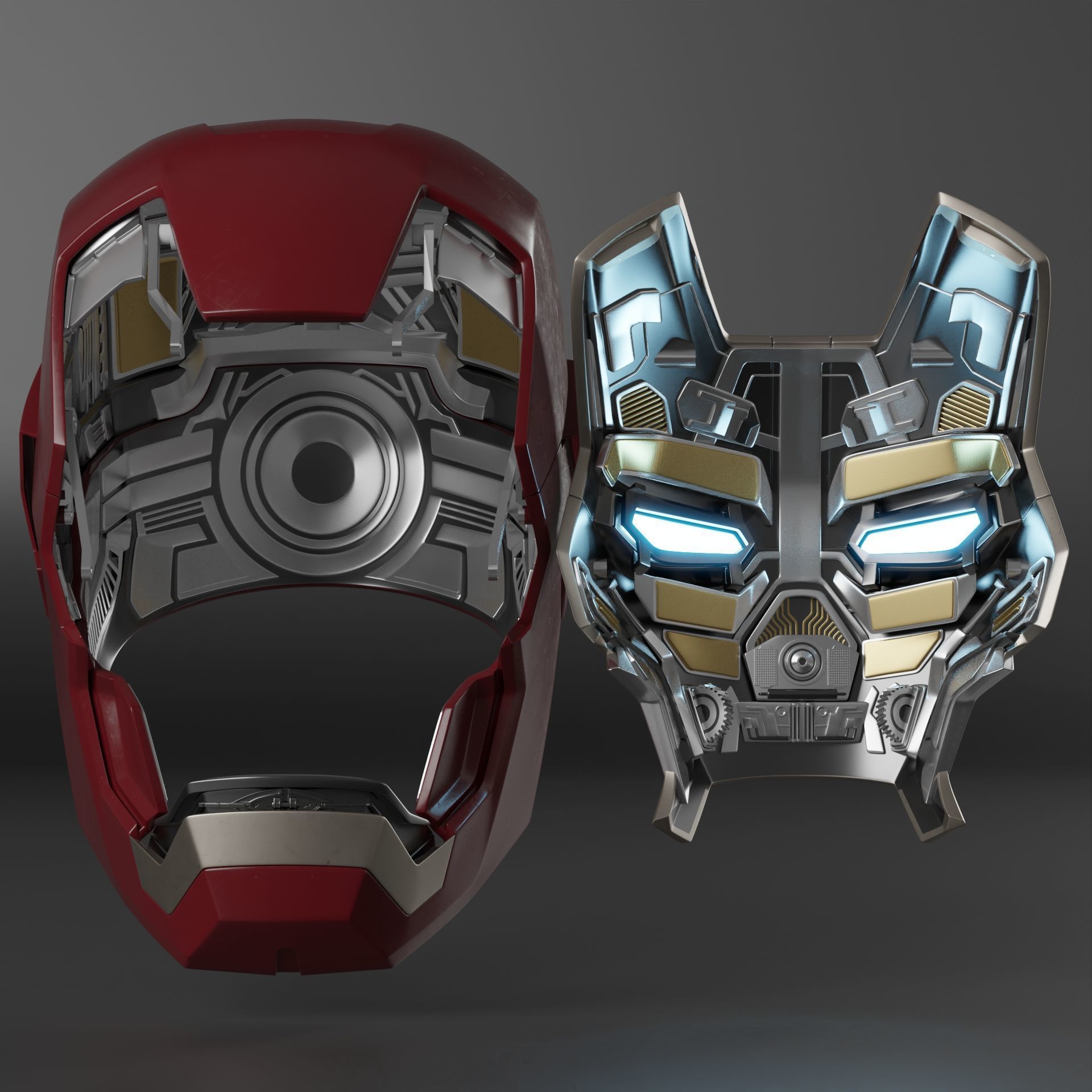 Iron Man Motorized Mk 42 and 43 3D Printable Helmet V3 STL Files 3D print model_6