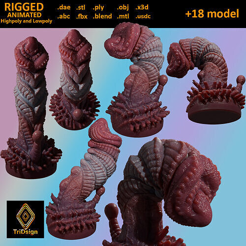 Zorriox Dragon Penis Rigged Lowpoly and Highpoly Low-poly 3D model