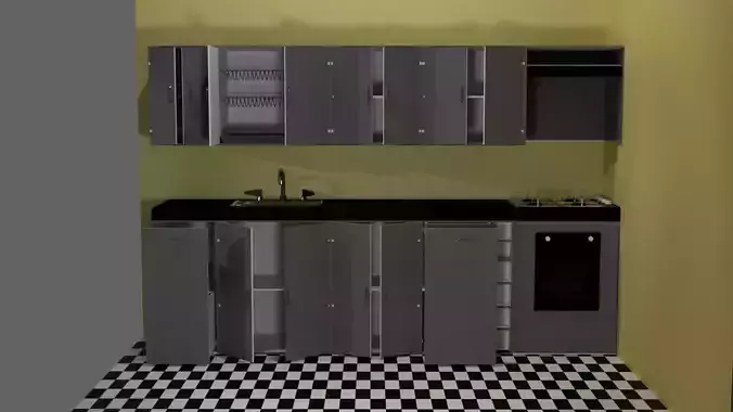 Modern Realistic Kitchen - Blender Model with Textures