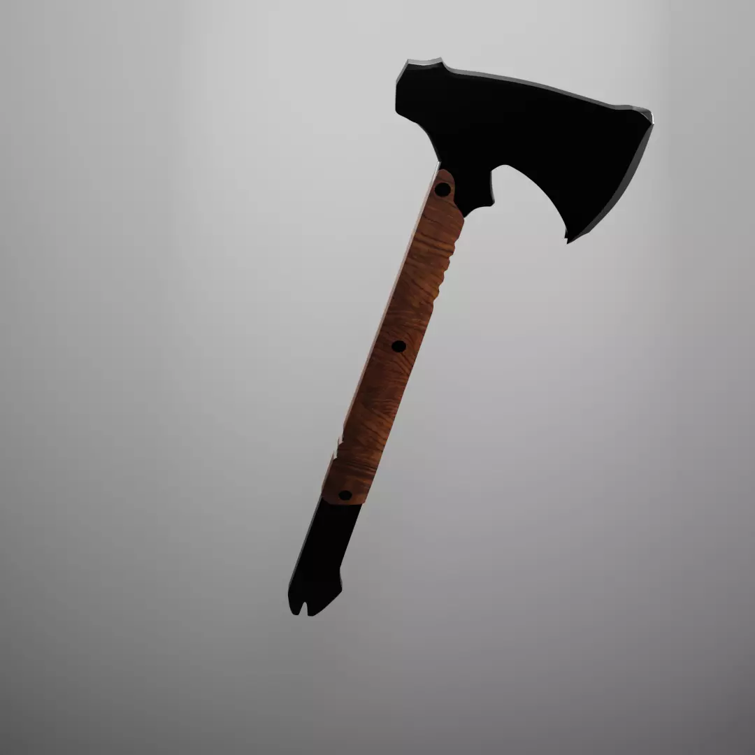 3D Tactical Firefighter Axe with Wooden Grip and Pry Bar Free 3D model