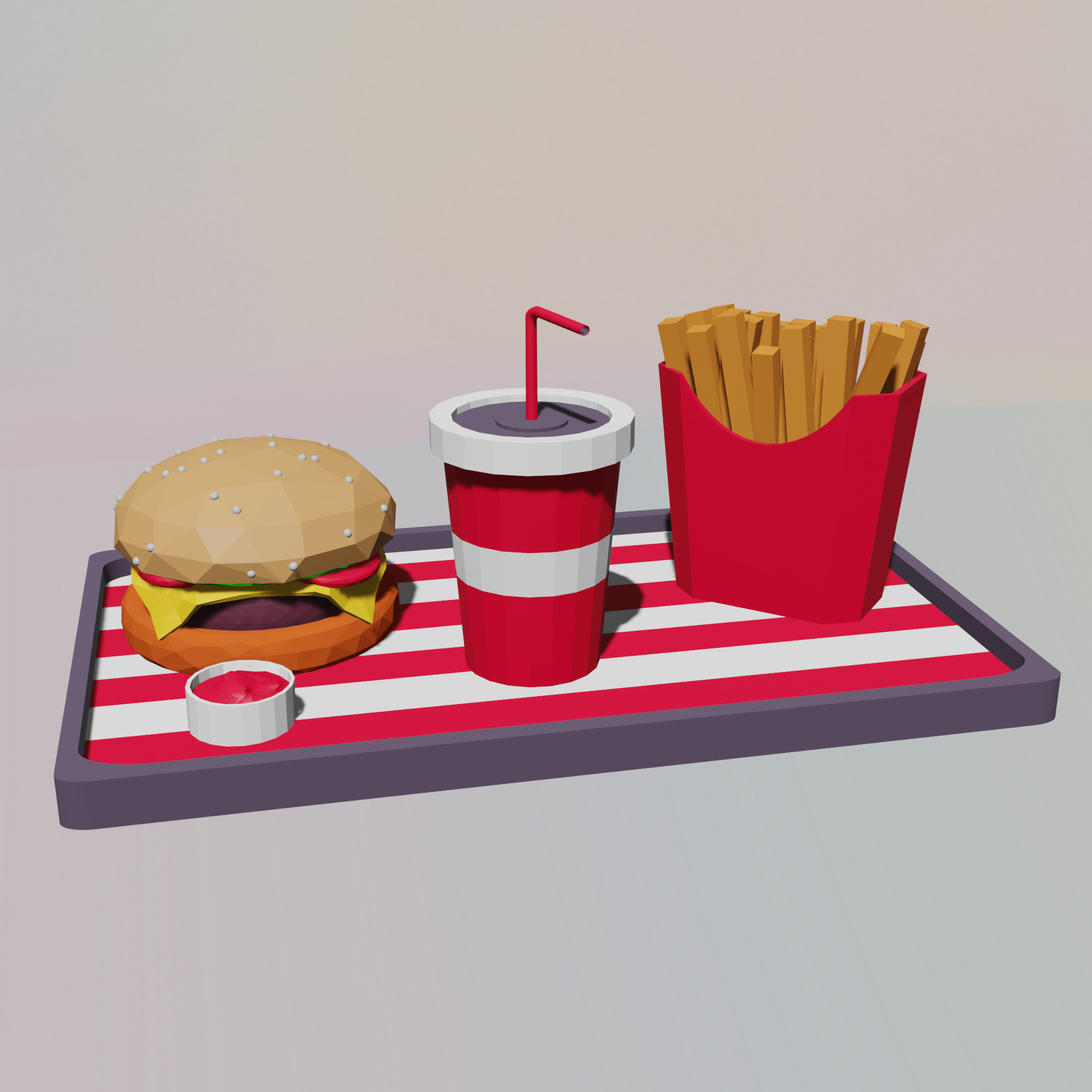 Fast Food Combo Low Poly Low-poly 3D model_6