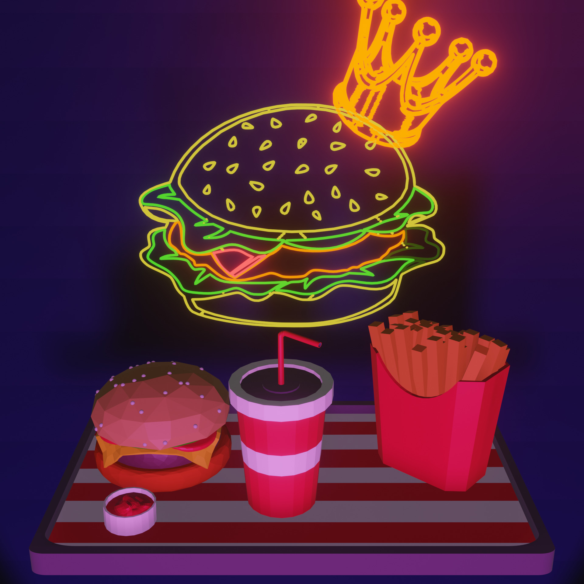 Fast Food Combo Low Poly Low-poly 3D model_5
