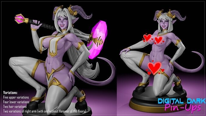 Zennari Draenei Girl with NSFW version and Miniatures 3D print model