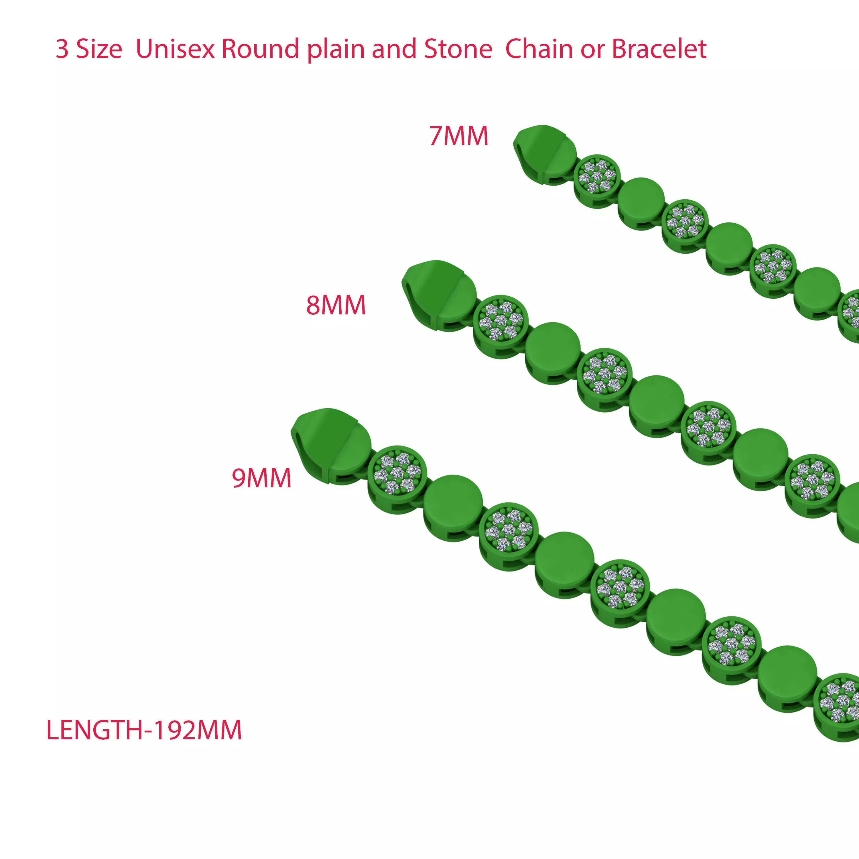 3 Size  Unisex Round plain and Stone  Chain or Bracelet 3D Model Collection_0