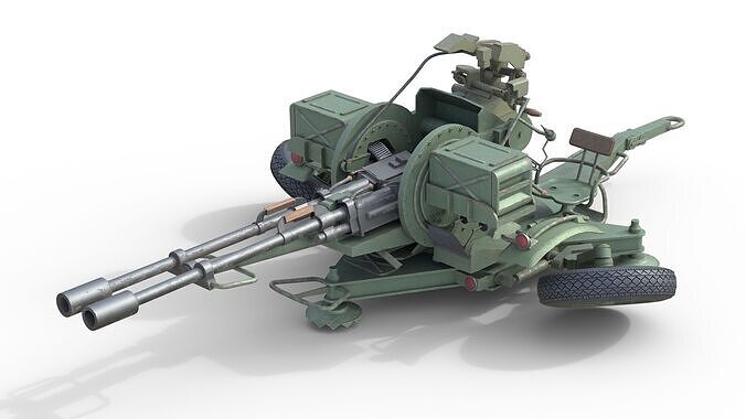 ZU 23 2 Towed 23 mm anti-aircraft twin autocannon Low-poly 3D model